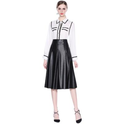 China Anti-pilling shirt 2022 new product solid color all-match chiffon shirt + retro two-piece PU skirt leather skirt HJW9555098 for sale