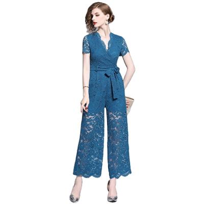 China 2019 Summer Women's Temperament Breathable High Waist Slim Casual Wide Leg Pants Stain Lace Overalls SR6548078 for sale