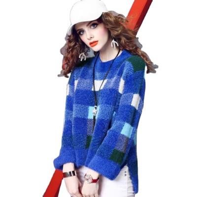 China fashion lazy plaid sweater Anti-wrinkle HJW7506078 mink velor wind thin main sweater for sale