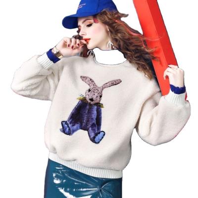 China HJW7502058 new brand beaded fashionable street sweater lamb hair loose and thin round neck anti-pilling new thick sweater for sale