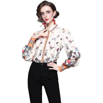 China XC3283048 temperament anti-pilling goods shirt female European lantern sleeve style shirt design sense of breath foreign female sleeve shirt for sale