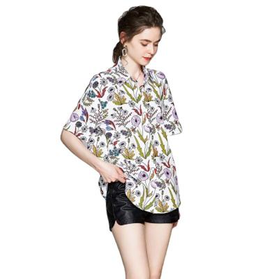 China XC3233040 2020 new summer women's shirt print blouse anti-shrink wear wild flower female shirt Hong Kong style for sale