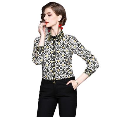 China XC3222045-New Women's anti-shrinkage European and American long sleeve shirt lapel printing slim personalized fashion shirt for sale