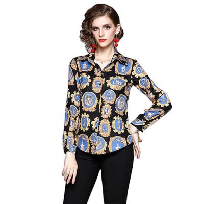 China XC3221045-European anti-shrink station new women's lapel printed thin long-sleeved wild shirt for sale