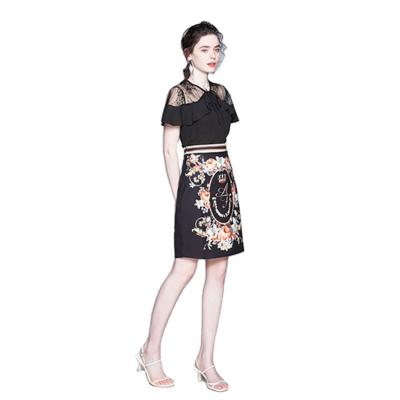 China QUICK-DRY Yujie WN1081065# fan suit skirt 2020 new lace stitching shirt printing one-line skirt for sale