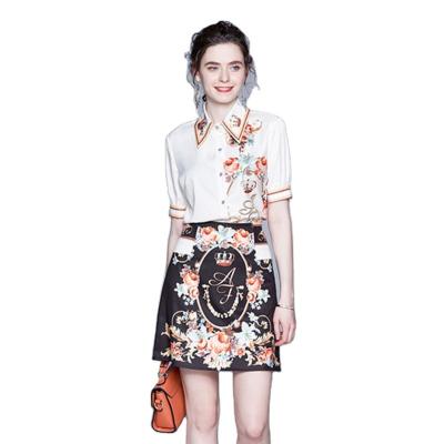 China QUICK-DRY WN1080068# retro two-piece shirt + skirt temperament new women's dress 2020 French summer style for sale