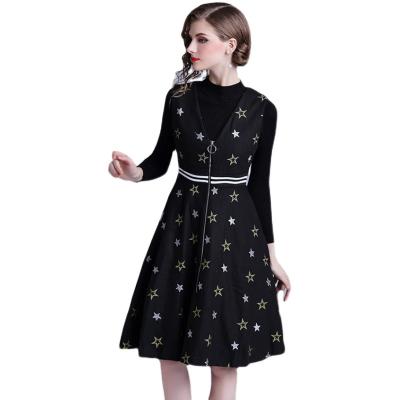 China Anti-pilling 2021 autumn and winter new product knitted basing shirt + star embroidery vest wool skirt fashion two-piece suit DR52180105 for sale