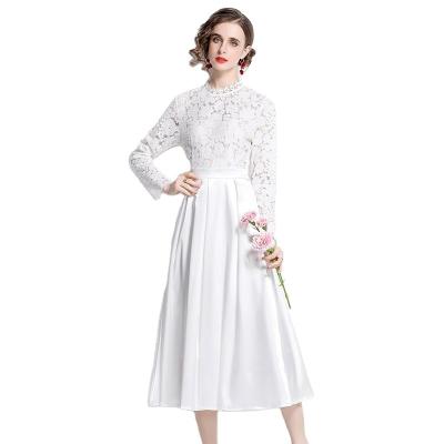 China Anti-wrinkle 2022 spring comic collar long-sleeved lace stitching long skirt a-line skirt AZ6532068 for sale