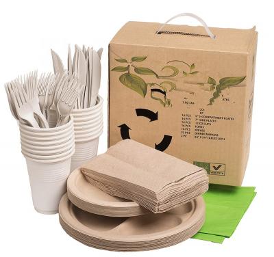 China Disposable Compostable 100% Biodegradable Plastic Forks, Bowls, Dishes, Wheatstraw Fiber, Eco-Friendly, Eco Picnic Pack Tableware for sale