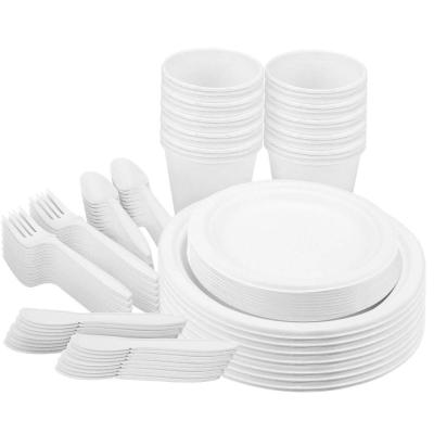 China Disposable Disposable Paper Plates Sets Compostable Sugarcane Cutlery Eco-Friendly Tableware Includes Biodegradable Disposable Dishes Forks for sale