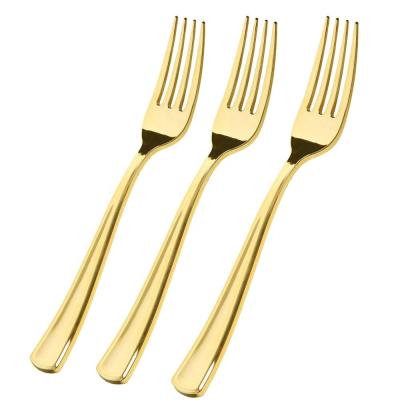 China Gold Disposable Plastic Forks 100 Pack Disposable Cutlery, Heavy Duty Flatware, Plastic Silverware Set For Catering Events, Parties, Dinner for sale