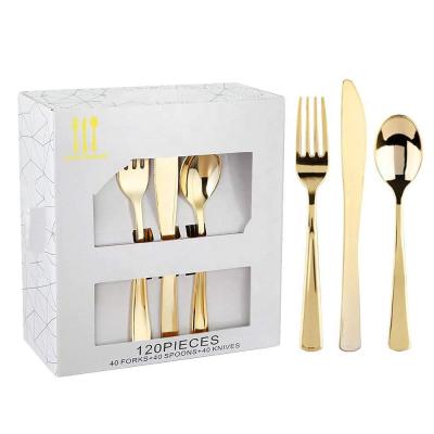 China 120 Pieces Gold Plastic Flatware Disposable Plastic Silverware Set-Heavyweight Plastic Cutlery Set for sale