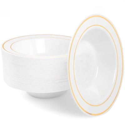 China 60pcs Disposable Bowls-12 Ounce Disposable Plastic Soup Bowls - Rose Gold Trim Real China Design - Premium Heavy Duty Plastic Dishes for Weddi for sale