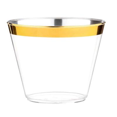 China 100 Gold Disposable Plastic Cups - 9 oz Disposable Gold Rim Plastic Tumblers for Wedding and Party Holiday Occasions - Fancy Party Cups for sale