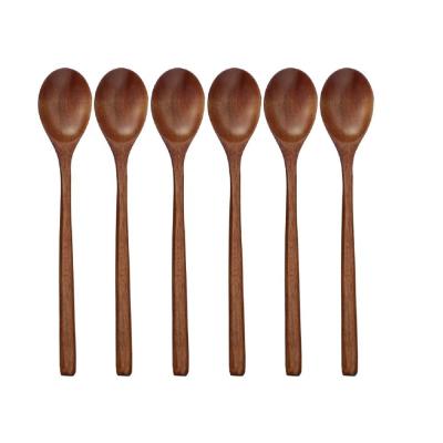 China 6 Piece Wooden Sustainable Soup Spoons For Eating Long Handle Mixing Stirring Cooking Spoon With Eco-Friendly Japanese Style Kitchen Utensil for sale