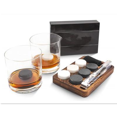 China Disposable Whiskey Stones Gift Set of 6 Round Granite Whiskey Rocks Reusable Drinking Cooling Stones, Cubes, Wooden Tray, Velvet Pouch for sale