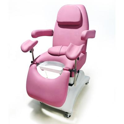 China Modern Electric Pink Color Gynecological Chair Examination Clinic Gynecological Beds 3 Motors With Wheels Gynecological Examination Bed for sale