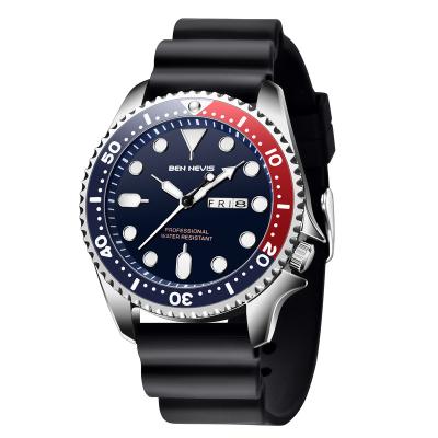 China New double-calendar watch3017G male rotating date bezel luminous dial automatic high quality waterproof custom alloy watch suitable for men for sale