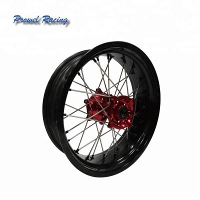 China 6061 T6 Motorcycle Motocross Supermoto Alloy Wheel Aluminum Complete Wheels With Red Hub for sale