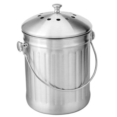 China New Type Sustainable Eco-Friendly Filter Food Waste Composter Metal Stainless Steel Compost Pail Compost Bucket For Kitchen for sale