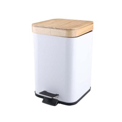 China Sustainable Factory Directly Supply 3L/5L Chime Trash Can With Lid Stainless Steel Bamboo Material Trash Can for sale