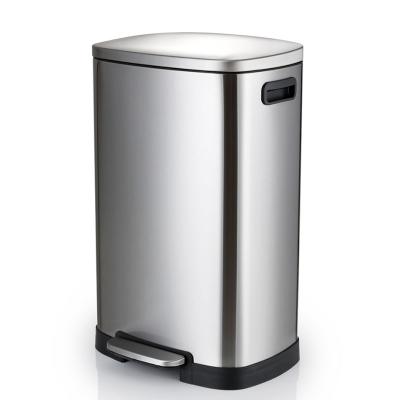 China Selling Portable Stainless Steel 50L Pedal Trash Can Kitchen Trash Well Sustainable Home Large Size With Soft End for sale