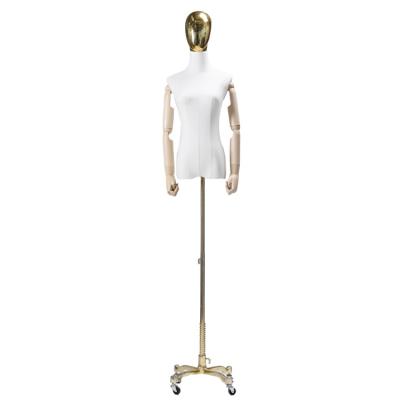 China Customized Customized Chrome Cropped Wooden Garment Display Half Body Curved Female Mannequin for sale