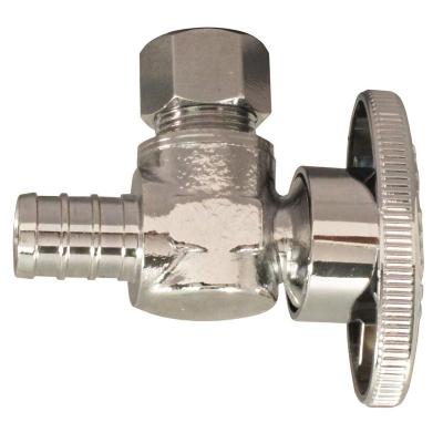 China General 1/2 in Chrome Plated Brass PEX Barb X 3/8 in Compression Quarter Turn Angle Stop Valve for sale