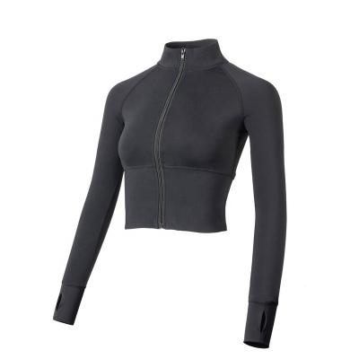 China Breathable High Quality Active Wear Women Black Long Sleeve Gym Wear For Women Running Jacket for sale