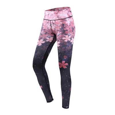 China Breathable High Waist Floral Print Striped Yoga Pants For Women Stretch Running Fitness Sublimation Workout Gaiters for sale