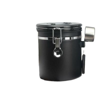 China Sustainable Coffee Bean Sealed Pot 304 Stainless Steel Exhaust Valve Breathing Sealed Storage Pot With Spoon Coffee Fresh-keeping Pot for sale