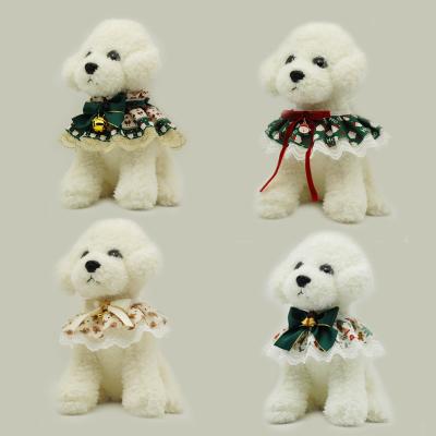 China New Pet Dog Cat Christmas Saliva Towel Lace Towel Adjustable Bib Accessories Viable Border Collar Towel for sale