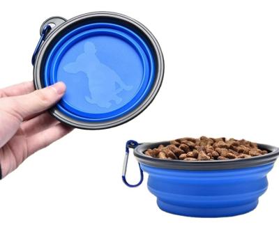 China Viable Loop Band Folding Silicone Pet Bowl Dog Roll Portable Pet Food Basin Pet Silicone Feeder for sale