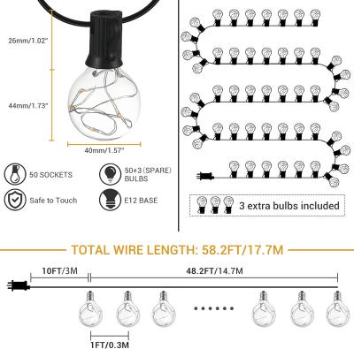 China All holiday Wholesale Black wire EU US plug E12 globe outdoor garland led copper ball wedding decoration G40 patio string lights for sale