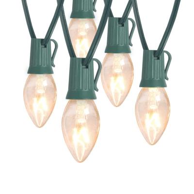 China Hanging/fixed sockets High quality Green wire E12 E17 Socket C7 Decoration Hanging Outdoor Festoon String Lights for sale