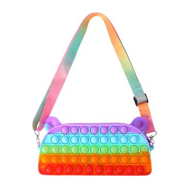 China Hot Selling Fashionable Silicone Clutch Release Pressure Rainbow Bear Restless Person Waterproof Shoulder Bag for sale