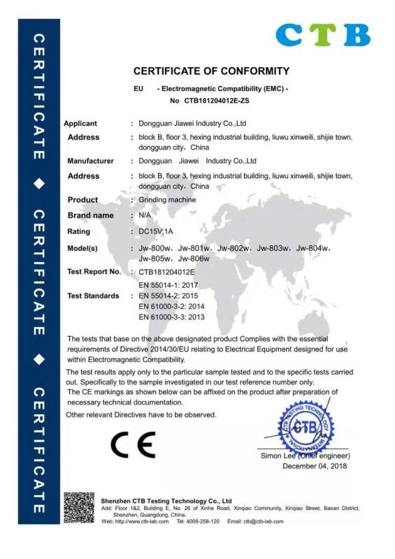 CE - Dongguan Jiawei Industrial Co., Ltd.