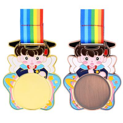 China Worldwide Manufacture No Minimum Wholesale Price Cute Angel Children's Medal Child Gold Medals Winner Reward Cheer Badge With Ribbon for sale