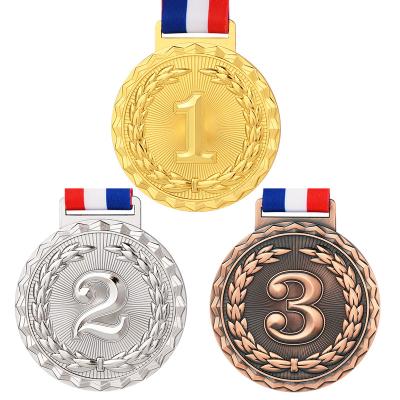 China Europe Source Manufacturer Wholesale Price Custom Blank Medals For Any Competition Gold Silver Award Medal Trophy With Good Ribbon for sale