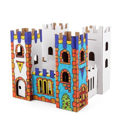 China Kindergarten Biodegradable Children's Day DIY White Paper Box Handmade Castle Coloring Creative Painted Cardboard Room Parent-child Toys for sale