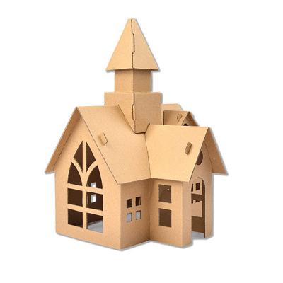 China Biodegradable Cardboard Handmade Castle Brown DIY Kindergarten Small House Coloring Creative Painted Cardboard House Parent-child Game Toys for sale