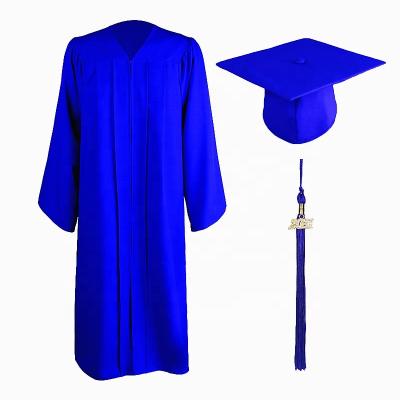 China 100% Royal Blue School Hat And School Wholesale Polyester Matte Fabric Grade Graduation Gowns for sale