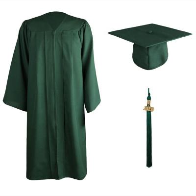 China 100% Polyester Fabric Matte Forest Green Color Grade School Graduation Cap And Gowns for sale