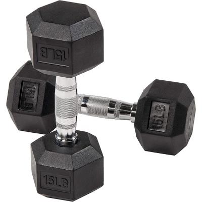 China Hex Rubber Covered Dumbbell Gym Dumbbell Weights Solid Sets Hex Hex Dumbbell Set for sale