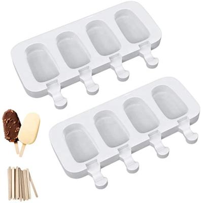 China Free Shipping Viable Free Shipping Silicone Popsicle Mold 4 Cavities Ice Cream Mold Oval Form 1Pc Mold With 50pcs Wooden Sticks for sale