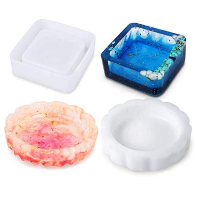 China Artificial Silicone Mold for Resin Casting DIY Ashtray Making Square Round Wave Shape Epoxy Mold for Resin Craft for sale