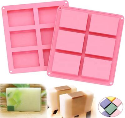 China Sustainable Free Shipping Rectangle Silicone Mold For Handmade Soap Cake Bread 6 Holes Soap Making Molds for sale