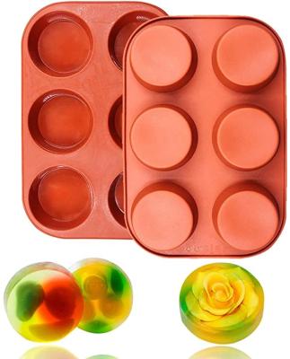 China Free Shipping Sustainable 6 Cavity Silicone Round Mold For Handmade Muffin Cupcake Bread Soap DIY Cake Mold Dessert Mold for sale