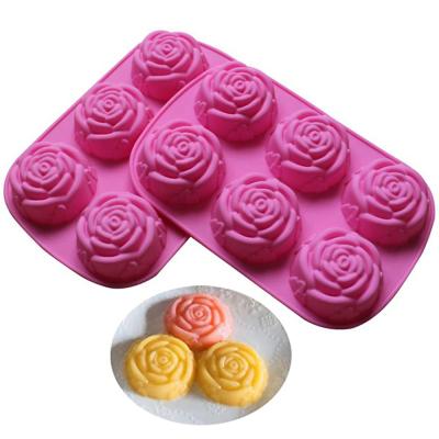 China Viable Free Shipping Silicone Mold For Handmade Soap Cake Jelly Pudding Chocolate 6 Cavity Rose Design Soap Making Molds for sale