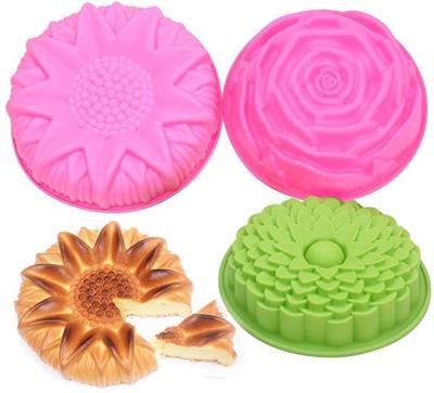 China Viable Free Shipping Rose Bread Jello Non Stick Large Round Sunflower Silicone Flower Shaped Cake Mold Free Shipping Baking Trays For Birthday Party for sale